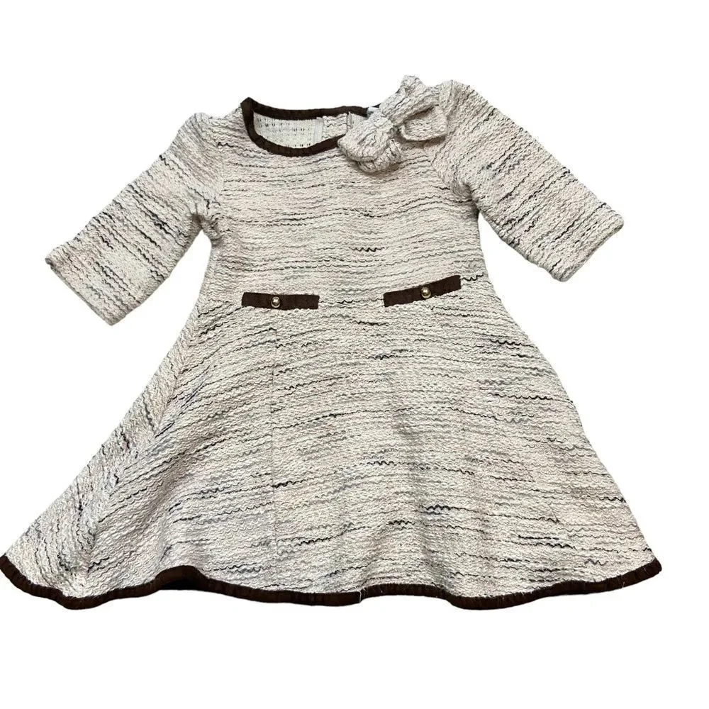 Janie and‎ Jack Sweet Stables Boucle Bow Dress Size 4 Pink and Brown